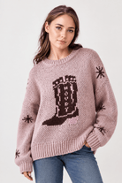 Cowboy Boots Graphic Print Knit Sweater - Bella Blossom Boutique