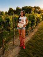 Crimson Luxe: Authentic Red Leather Embroidered Cowgirl Boots - Bella Blossom Boutique