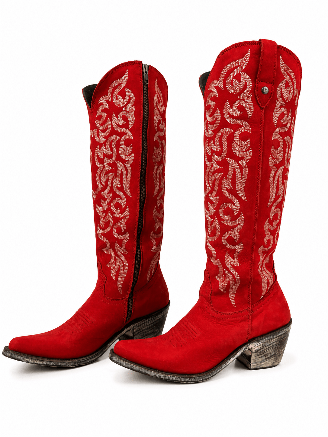 Crimson Luxe: Authentic Red Leather Embroidered Cowgirl Boots - Bella Blossom Boutique