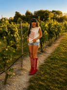 Crimson Luxe: Authentic Red Leather Embroidered Cowgirl Boots - Bella Blossom Boutique