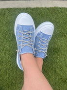 Crystal Luxe Denim Rhinestone Sneakers — Chic Sparkle Comfort - Bella Blossom Boutique