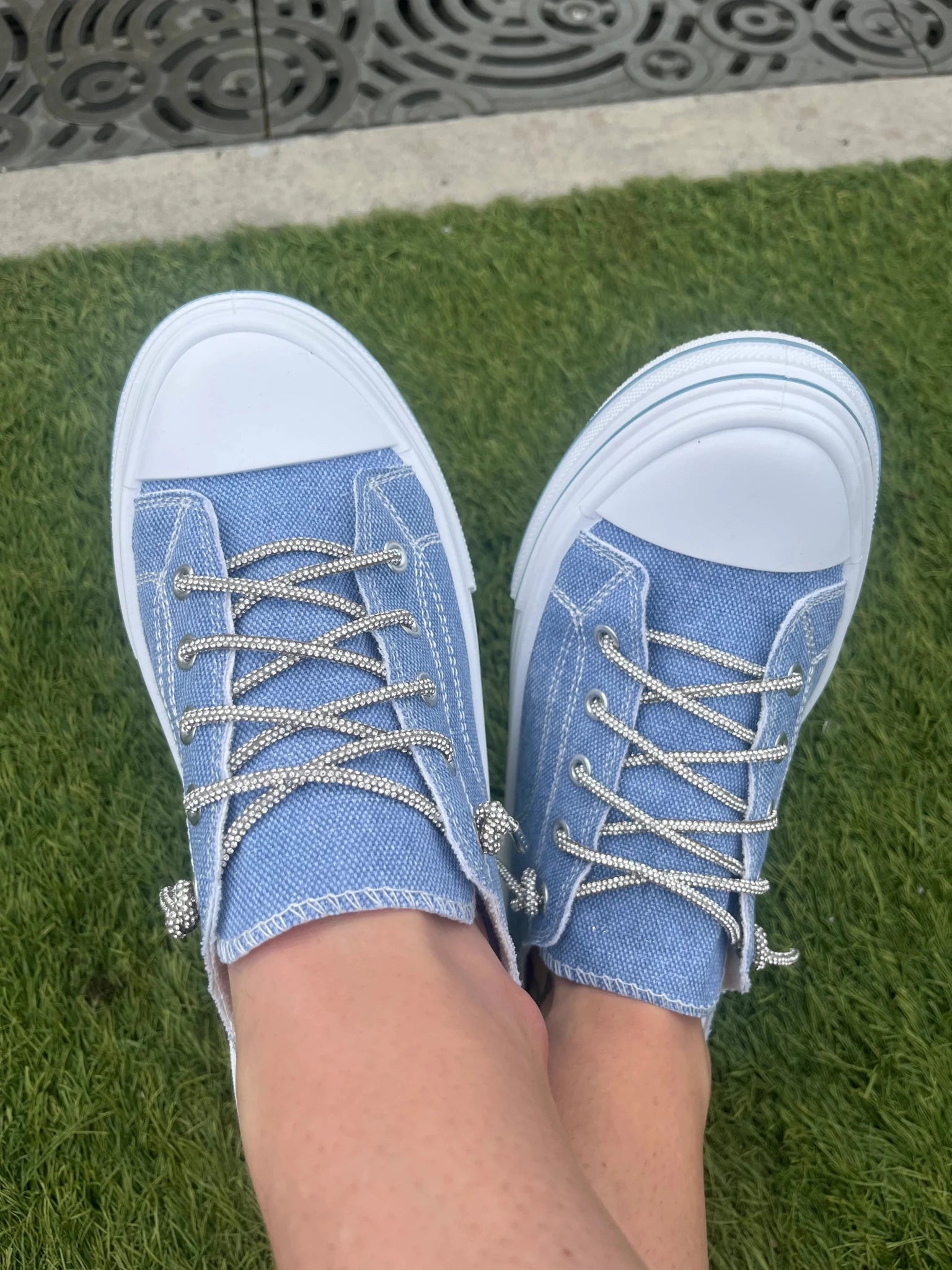 Crystal Luxe Denim Rhinestone Sneakers — Chic Sparkle Comfort - Bella Blossom Boutique