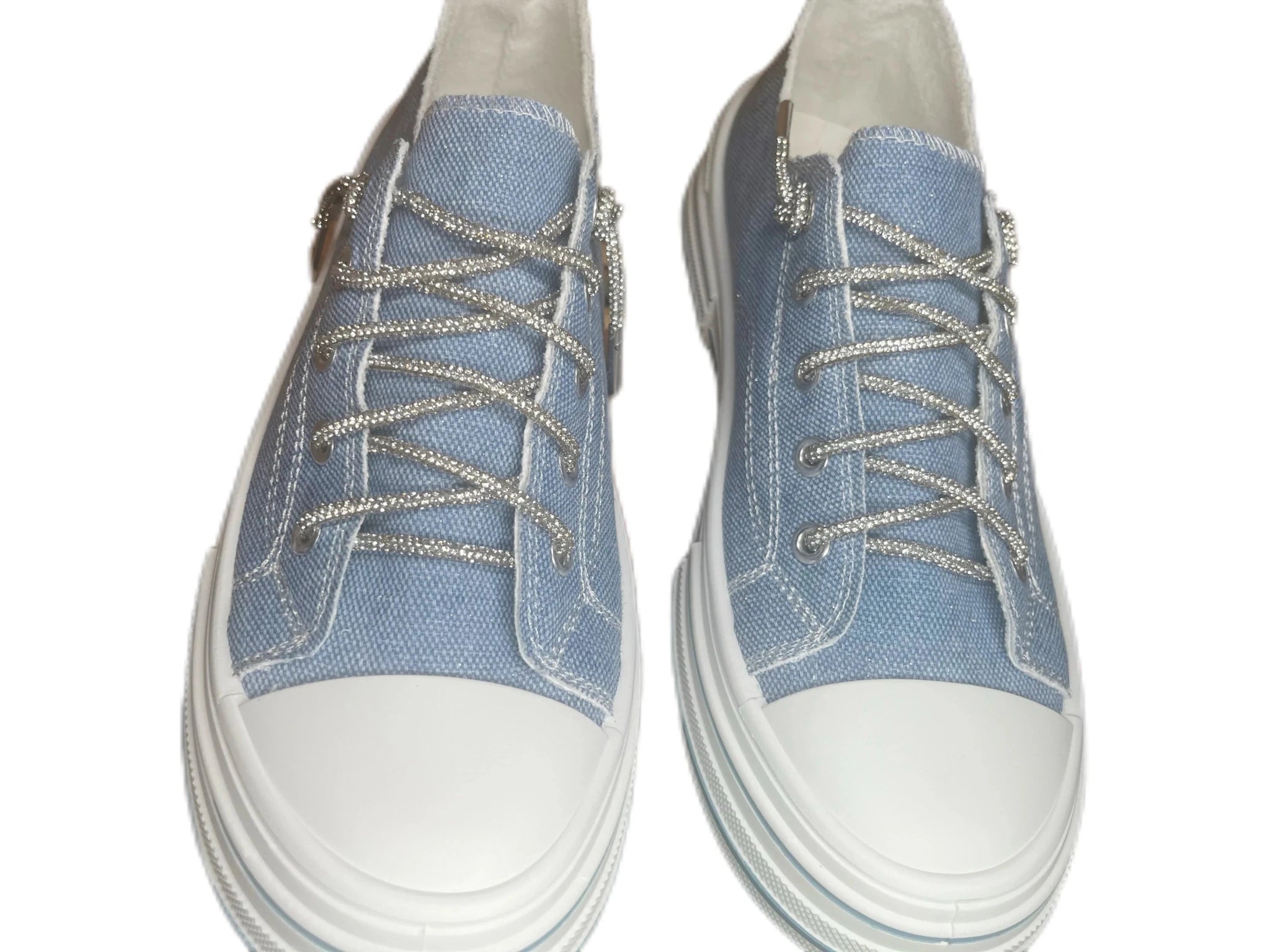 Crystal Luxe Denim Rhinestone Sneakers — Chic Sparkle Comfort - Bella Blossom Boutique