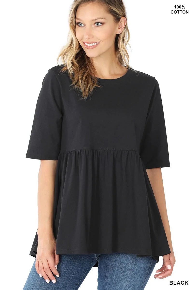 Effortless Shirred Empire Waist Half Sleeve Tunic Top - Bella Blossom Boutique