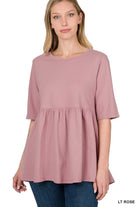 Effortless Shirred Empire Waist Half Sleeve Tunic Top - Bella Blossom Boutique