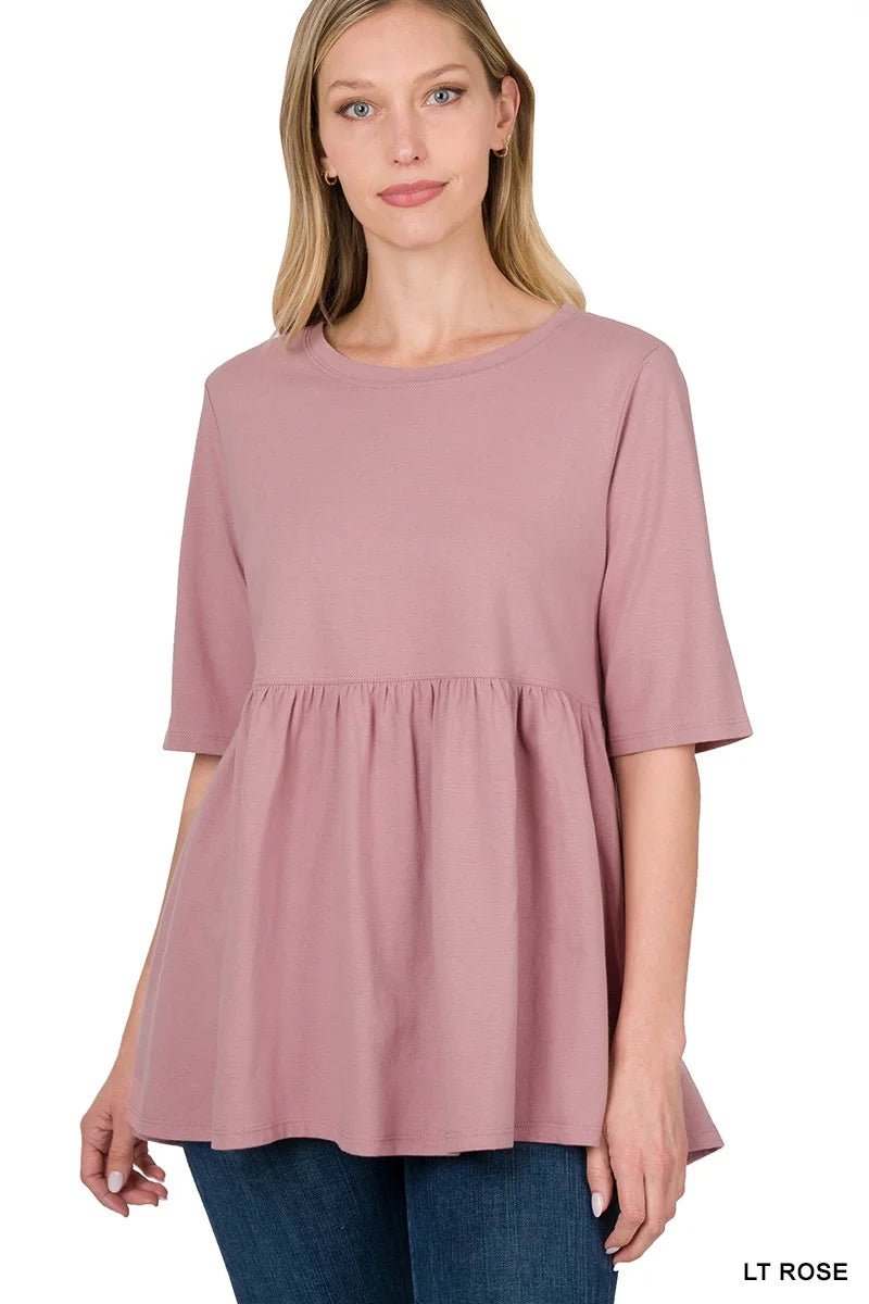 Effortless Shirred Empire Waist Half Sleeve Tunic Top - Bella Blossom Boutique