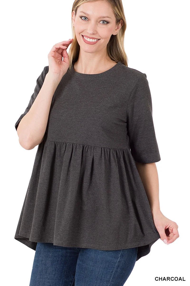 Effortless Shirred Empire Waist Half Sleeve Tunic Top - Bella Blossom Boutique