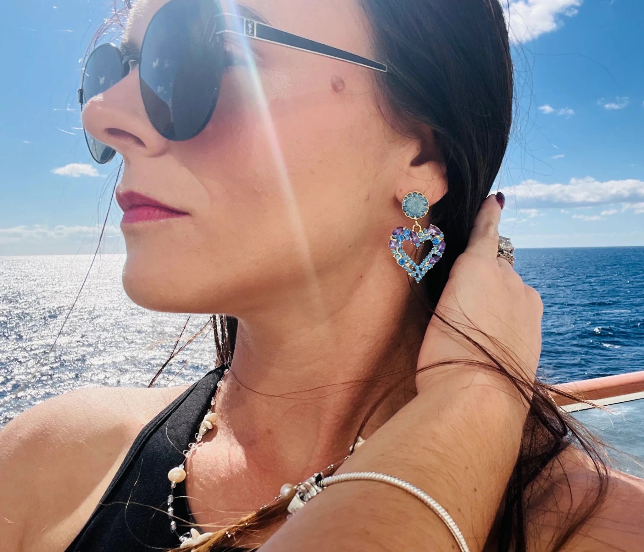 Ethereal Lavender Crystal Heart Drop Earrings - Bella Blossom Boutique