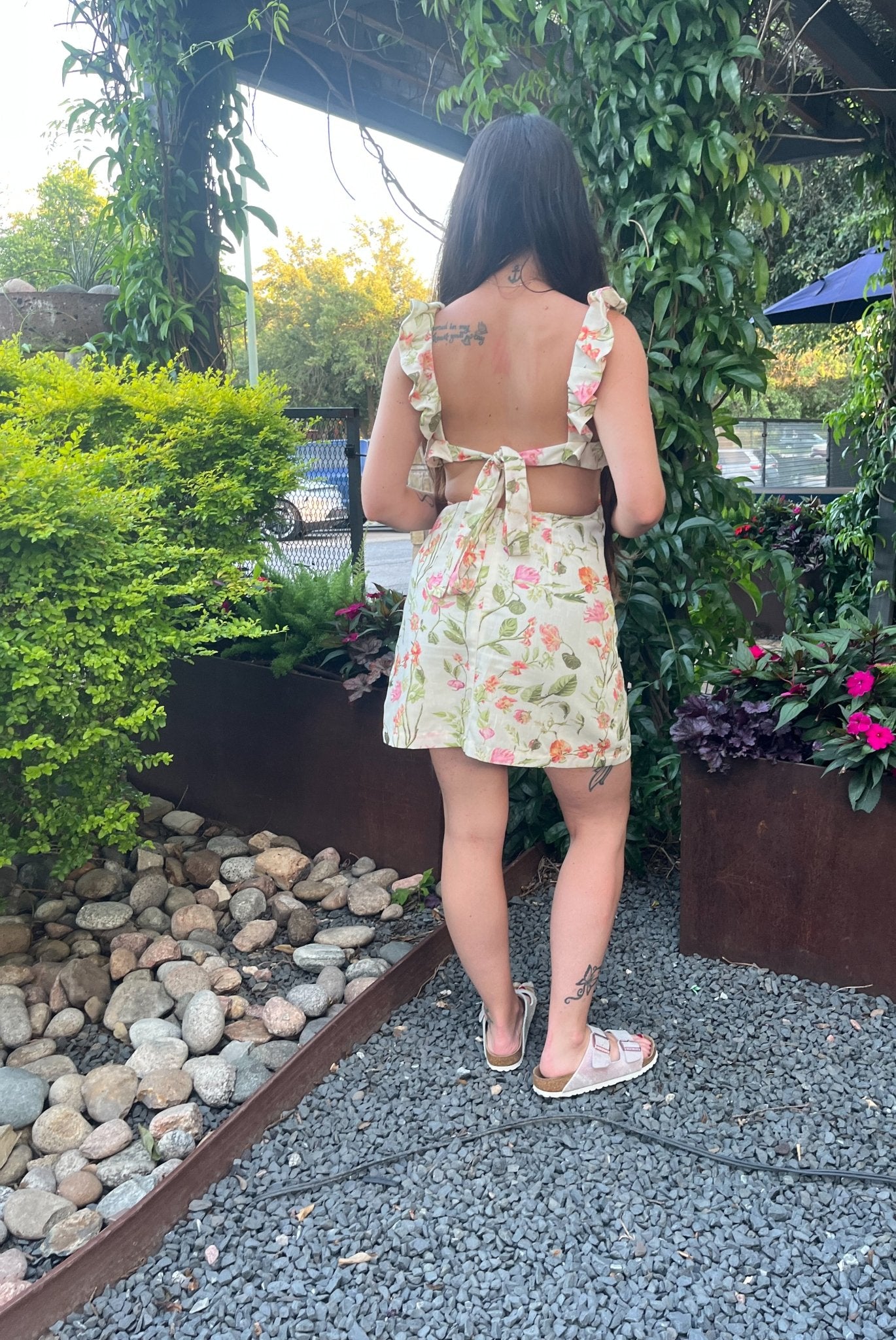 Everly Botanical Ruffle Mini Dress – Romantic Floral Garden Style - Bella Blossom Boutique