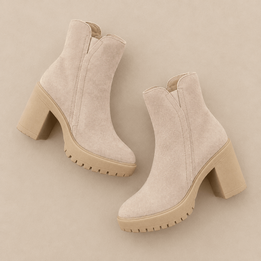 Everly Suede Block Heel Booties – Neutral Lug Sole Ankle Boots - Bella Blossom Boutique