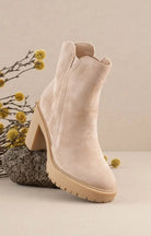 Everly Suede Block Heel Booties – Neutral Lug Sole Ankle Boots - Bella Blossom Boutique