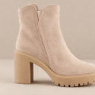 Everly Suede Block Heel Booties – Neutral Lug Sole Ankle Boots - Bella Blossom Boutique