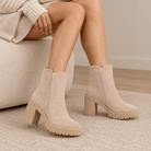 Everly Suede Block Heel Booties – Neutral Lug Sole Ankle Boots - Bella Blossom Boutique