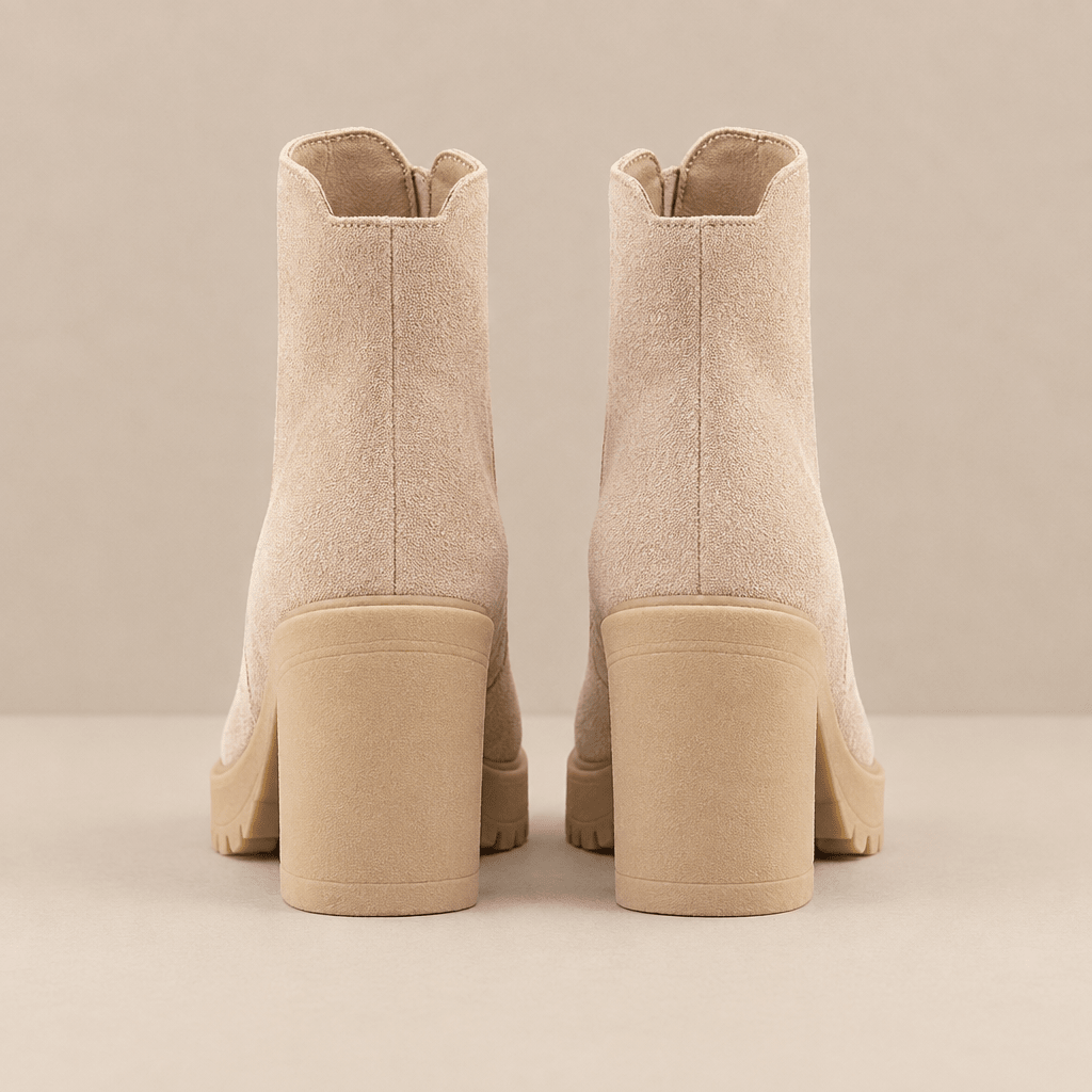 Everly Suede Block Heel Booties – Neutral Lug Sole Ankle Boots - Bella Blossom Boutique