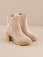 Everly Suede Block Heel Booties – Neutral Lug Sole Ankle Boots - Bella Blossom Boutique