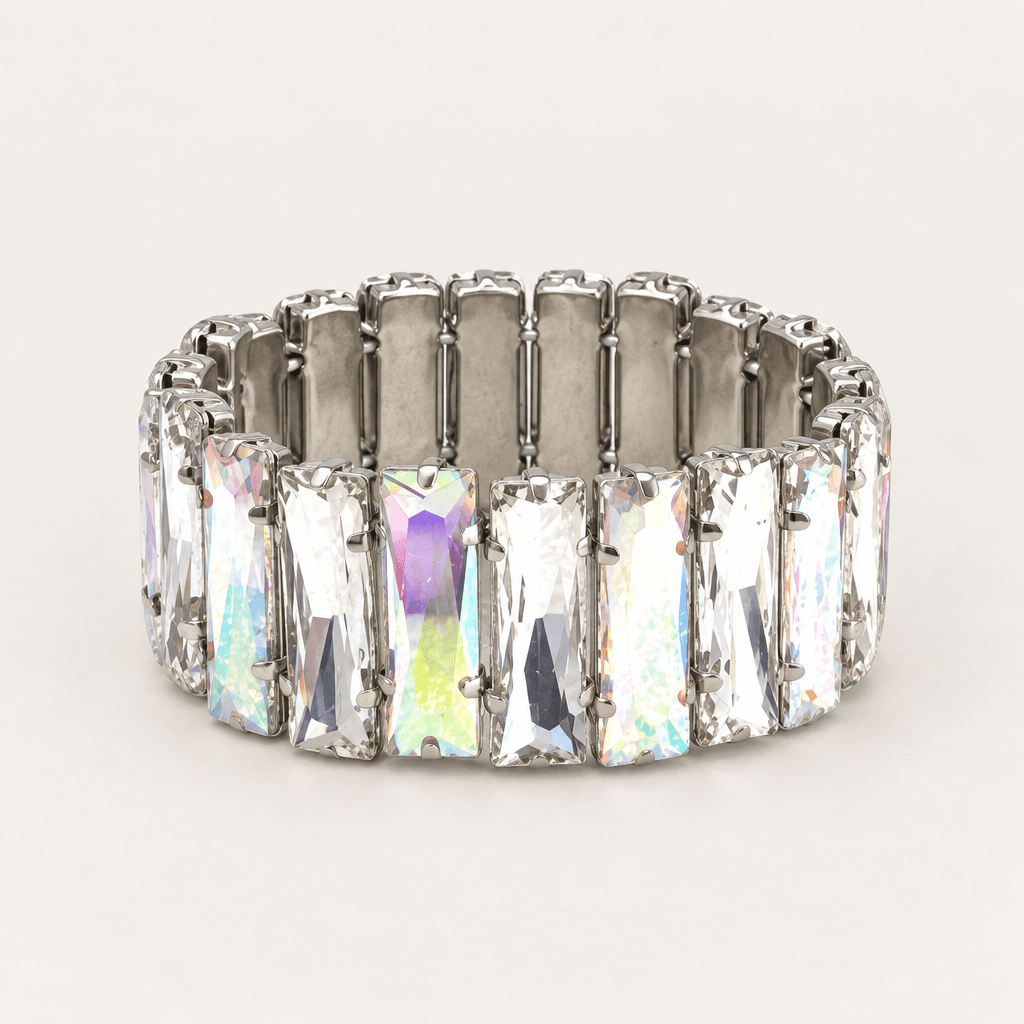 Faceted Rectangle Rhinestone Stretch Bracelet - Bella Blossom Boutique