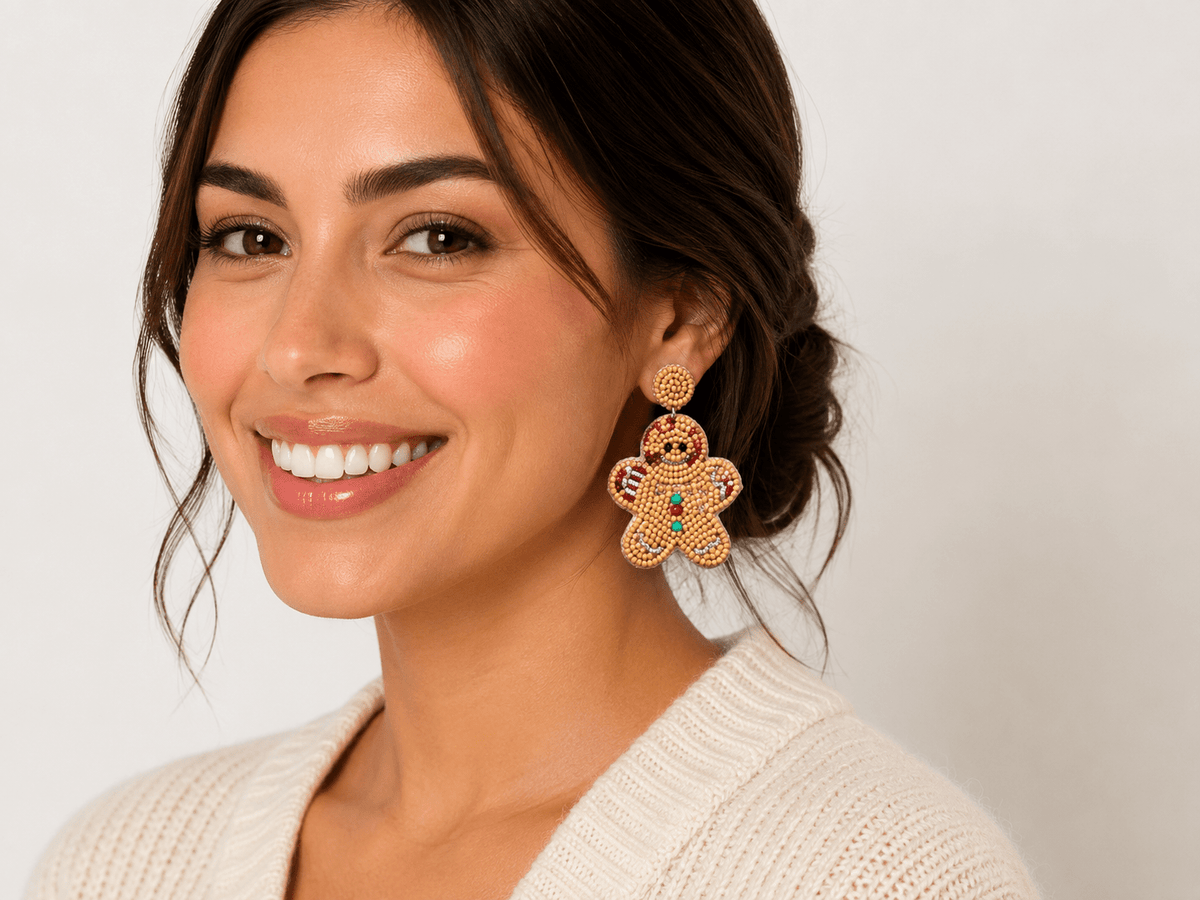 Festive Gingerbread Man Beaded Statement Earrings - Bella Blossom Boutique