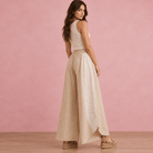 Floral Eyelet Stripe Wide Leg Pants – Airy High-Waist Boho Trousers - Bella Blossom Boutique