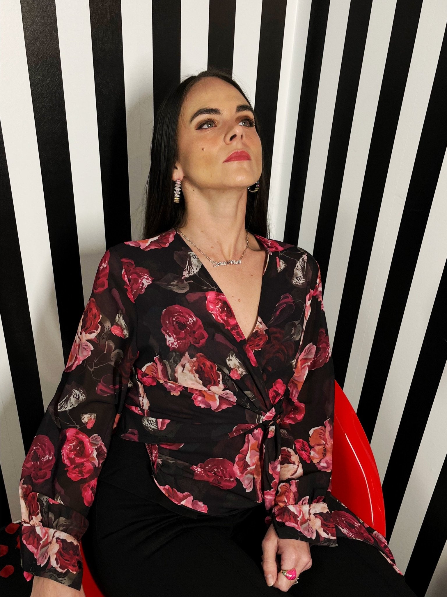 French Chic Floral Wrap Blouse – Parisian Rose Print - Bella Blossom Boutique