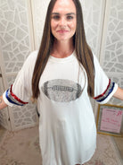 Game Day Glam: Bedazzled Sequin Football Oversized Top - Bella Blossom Boutique