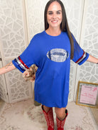Game Day Glam: Bedazzled Sequin Football Oversized Top - Bella Blossom Boutique