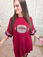 Game Day Glam: Bedazzled Sequin Football Oversized Top - Bella Blossom Boutique