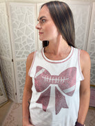 Game Day Sparkle: Rhinestone Football Bow Jersey Tank - Bella Blossom Boutique