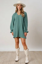 Girls Night Out Boho V - Neck Dress with Ruffle Sleeves - Bella Blossom Boutique