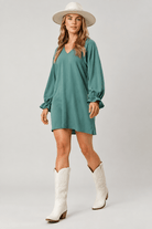 Girls Night Out Boho V-Neck Dress with Ruffle Sleeves - Bella Blossom Boutique
