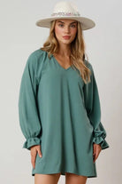 Girls Night Out Boho V - Neck Dress with Ruffle Sleeves - Bella Blossom Boutique