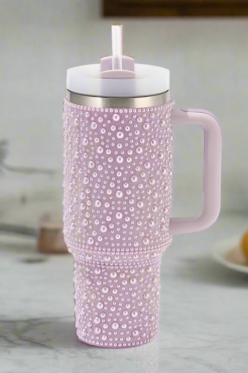 Glam Pearl Studded 40 oz Insulated Tumbler – Elegant Stainless Steel Travel Mug - Bella Blossom Boutique