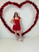 Glittering Red Velvet Sequin Babydoll Party Dress - Bella Blossom Boutique