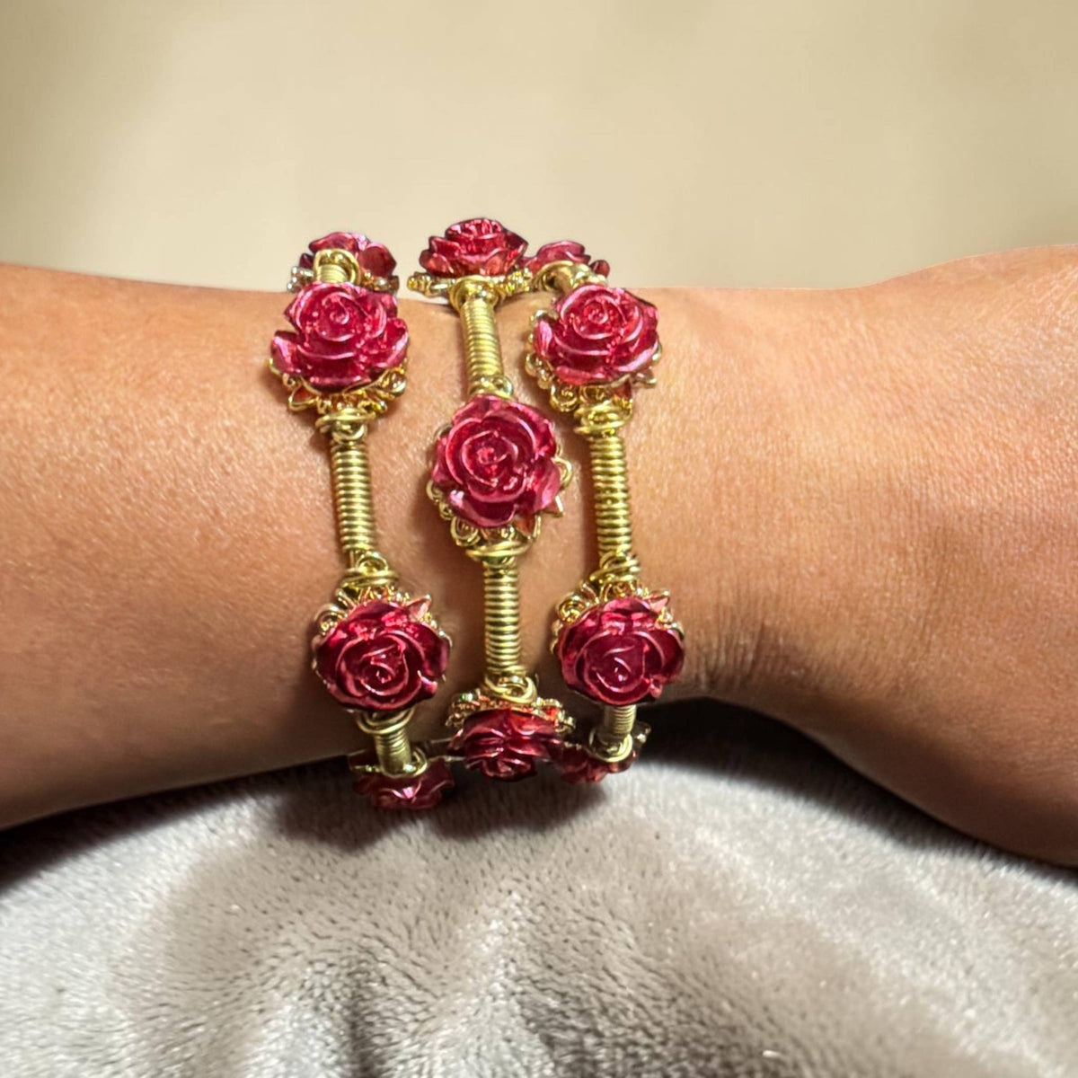 Handcrafted Red Rose Bangle - Bella Blossom Boutique
