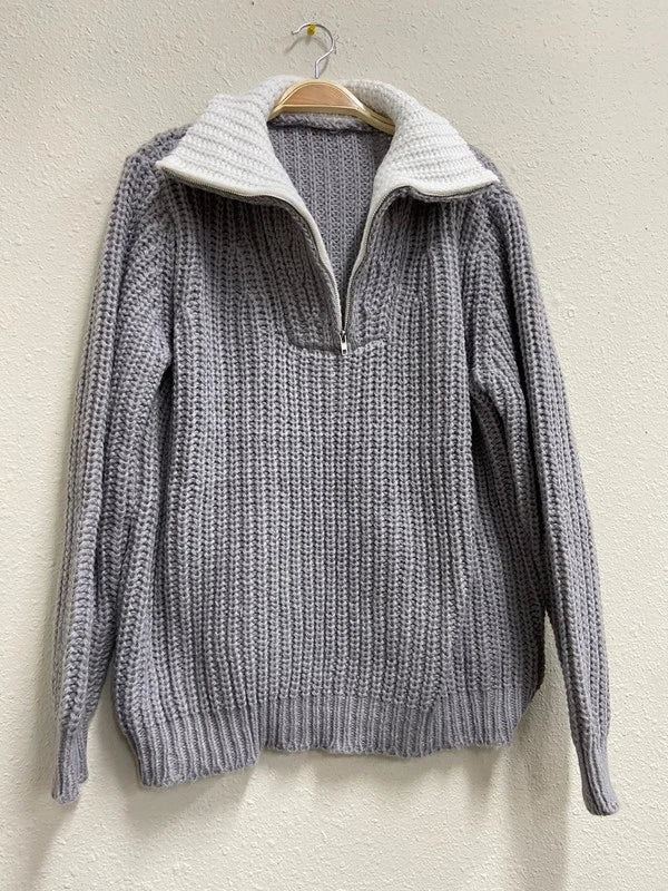 Haven Oversized Quarter - Zip Chunky Knit Sweater - Bella Blossom Boutique