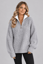 Haven Oversized Quarter-Zip Chunky Knit Sweater - Bella Blossom Boutique