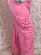 Heartbreaker High - Waisted Pink Wide - Leg Cargo Pants with Heart Pockets - Bella Blossom Boutique