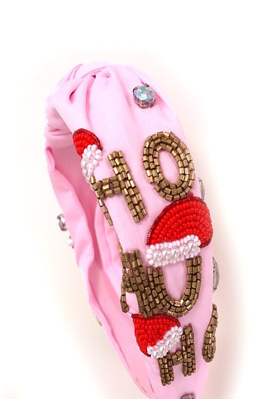 "Ho Ho Ho" Pink Christmas Knotted Seed Bead Headband - Bella Blossom Boutique