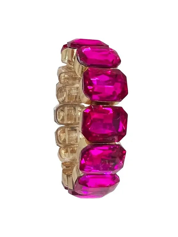 Hot Pink Crystal Rectangle Stretch Bracelet – Bold Statement Wristlet - Bella Blossom Boutique