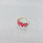 Hot Pink “LOVE” Statement Ring – Vibrant Adjustable Enamel Jewelry - Bella Blossom Boutique