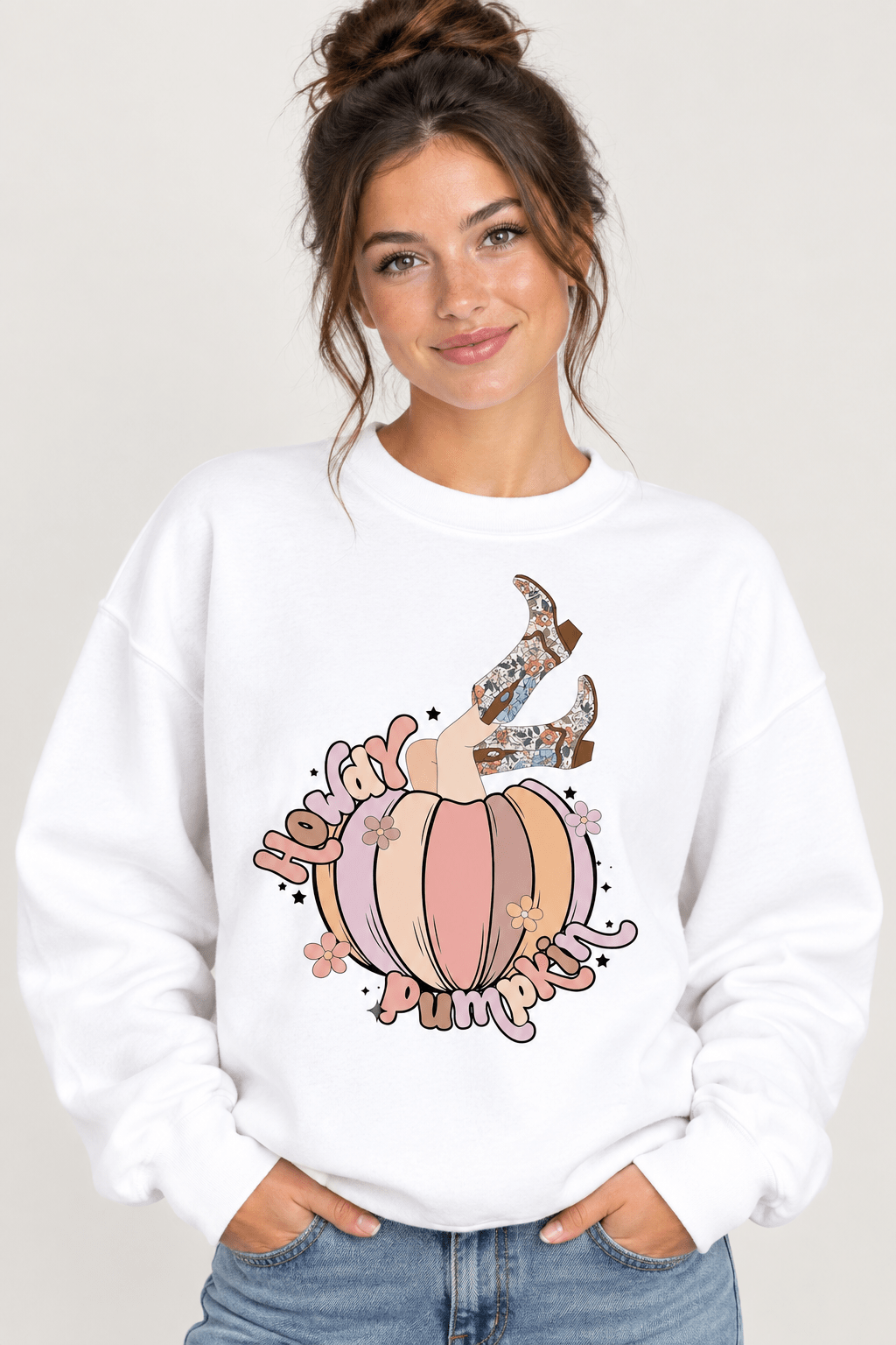 Howdy Pumpkin Western Sweatshirt | Retro Cowgirl Autumn Crewneck - Bella Blossom Boutique