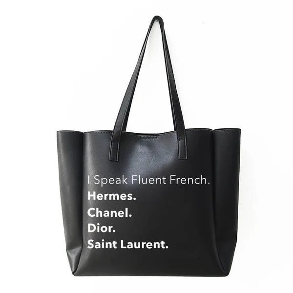"I Speak Fluent French" Premium Vegan Leather Tote Bag – Chic & Sustainable - Bella Blossom Boutique