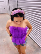 Iris Strapless Ruffle Tulle Top – Purple Statement Party Blouse - Bella Blossom Boutique