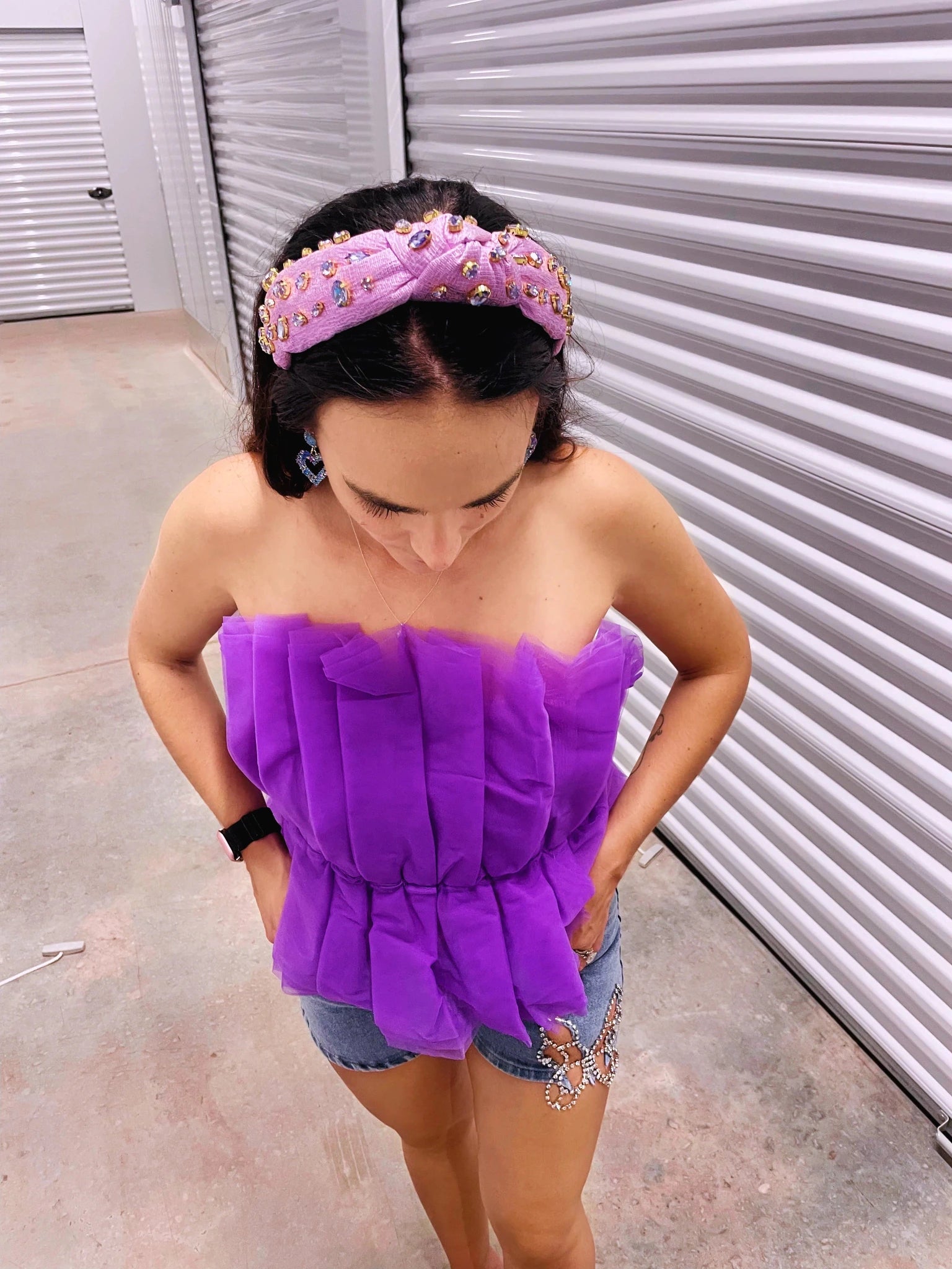 Iris Strapless Ruffle Tulle Top – Purple Statement Party Blouse - Bella Blossom Boutique