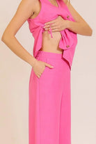 Isla Linen - Look 2 - Piece Vest & Pants Set – Hot Pink Resort Wear - Bella Blossom Boutique