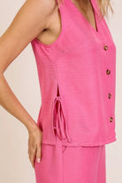 Isla Linen - Look 2 - Piece Vest & Pants Set – Hot Pink Resort Wear - Bella Blossom Boutique