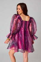 Jaffar Pink Snakeskin Puff Sleeve Babydoll Mini Dress - Bella Blossom Boutique
