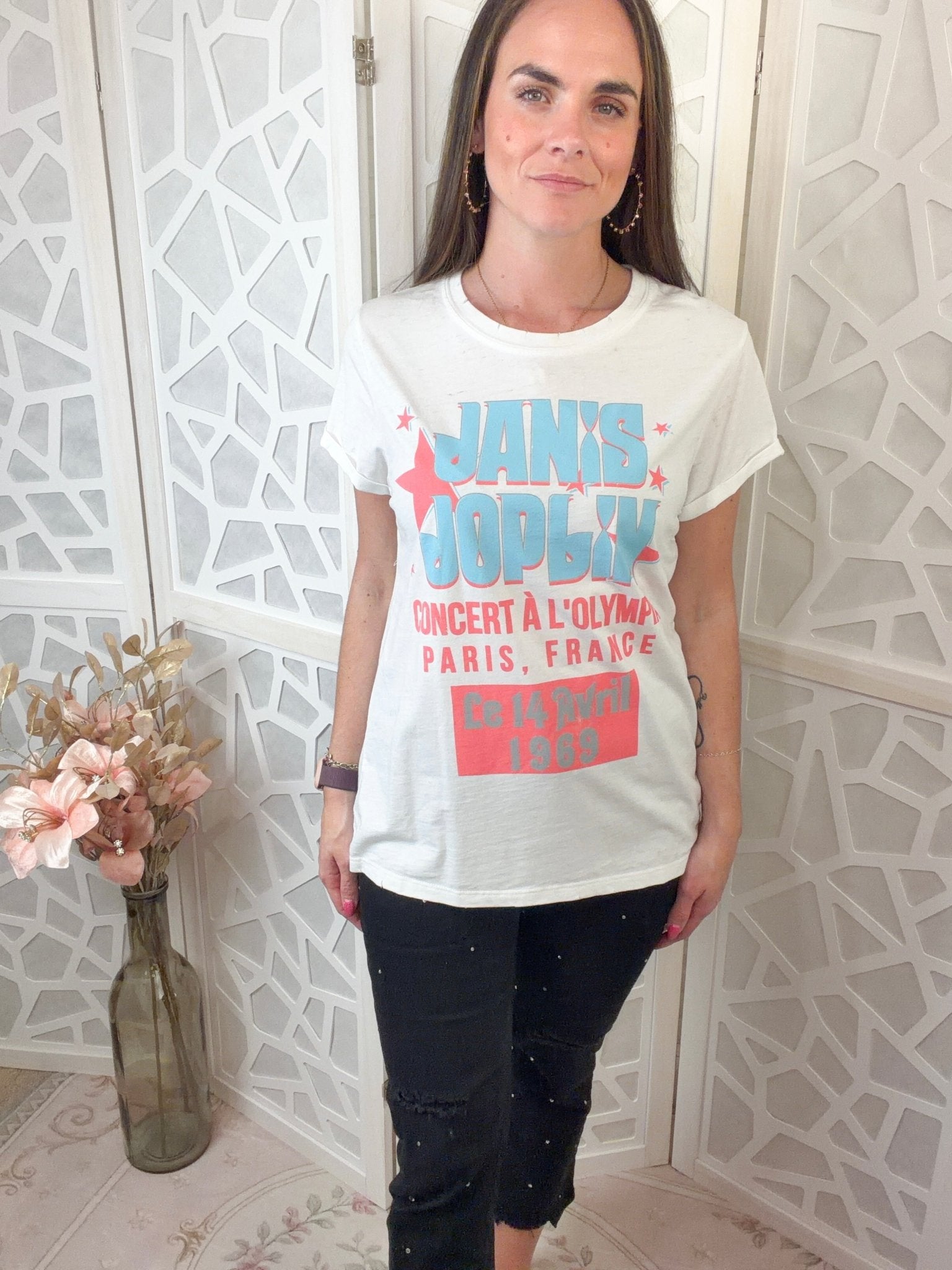 Janis Joplin Vintage 1969 Concert Graphic Tee – Retro Rock & Roll Style - Bella Blossom Boutique