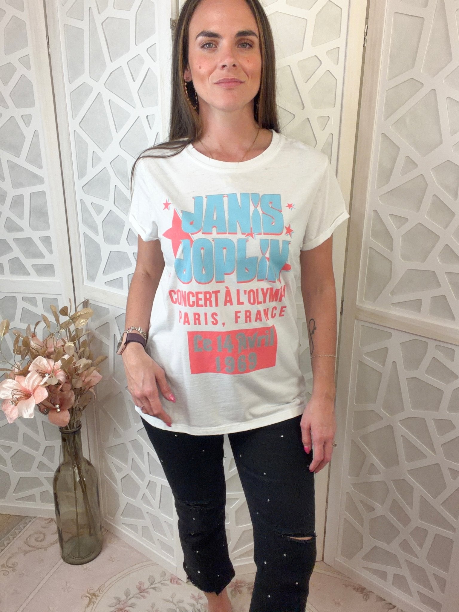 Janis Joplin Vintage 1969 Concert Graphic Tee – Retro Rock & Roll Style - Bella Blossom Boutique