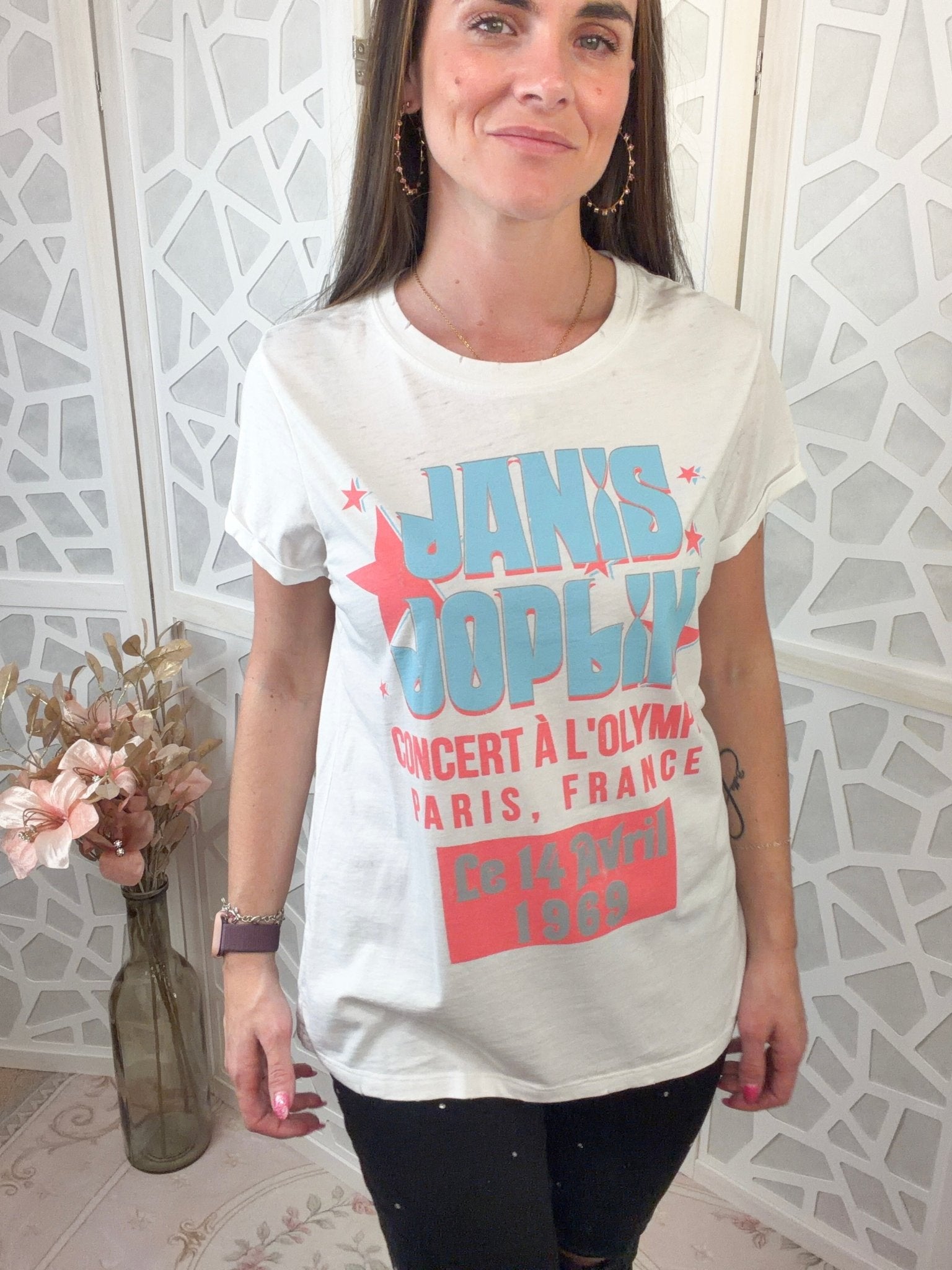 Janis Joplin Vintage 1969 Concert Graphic Tee – Retro Rock & Roll Style - Bella Blossom Boutique