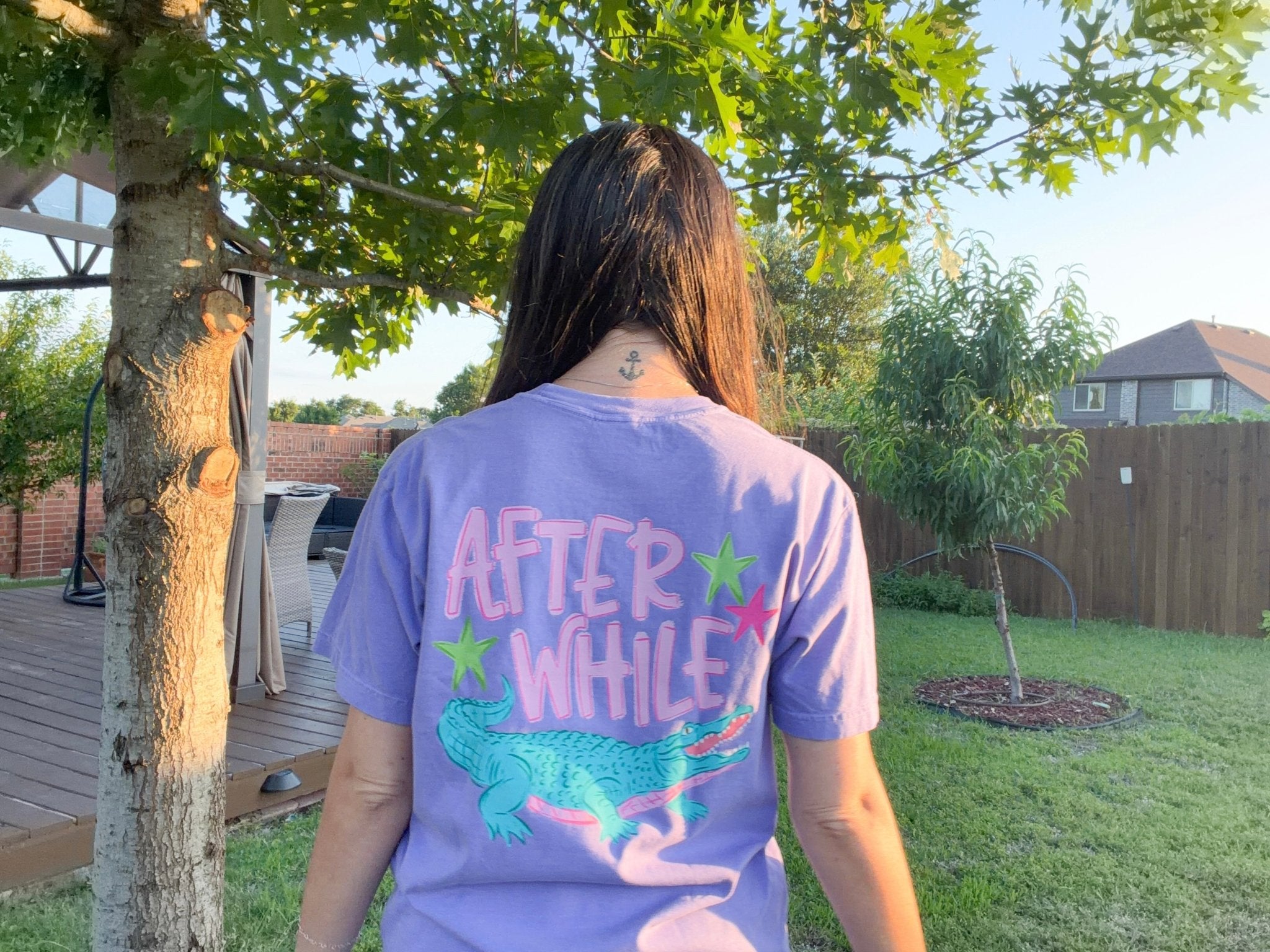 Later Gator, After While Crocodile Comfort Colors Tee - Violet Retro Graphic Shirt - Bella Blossom Boutique